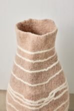 Tribal Lines Dusty Rose Pink Wool Gourd Basket - Image 2