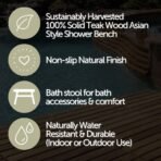 Taipei Natural Teak Shower and Bath Curved Spa Bench with Shelf - Image 5