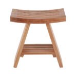 Siena Natural Teak Shower and Bath Stool with Curved Seat and Shelf - Image 3