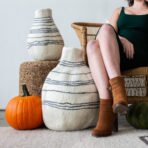 Tribal Lines Hand-Felted Wool Natural White Gourd Basket - Image 7